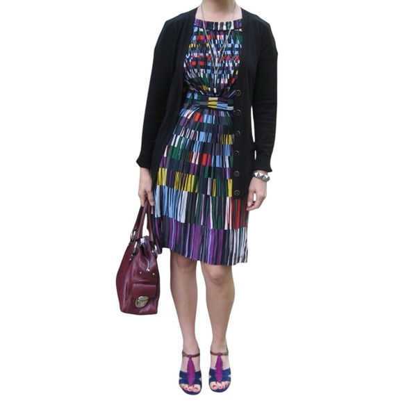 BCBGMaxAzria Women’s Abstract Print Wrap Dress V-Neck 3/4 Sleeve‎ Size Medium - Picture 1 of 4